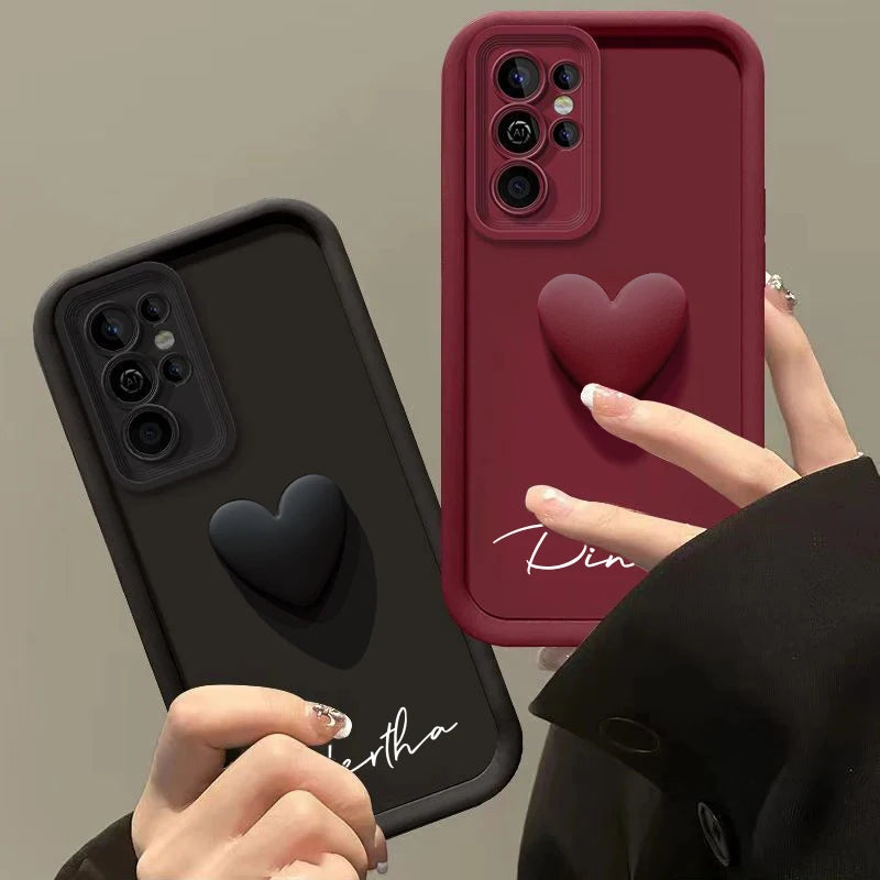 Luxe 3D Hart Case met Gepersonaliseerde Naam voor Samsung Galaxy S25, S24, S23, S22, S21, S20 Ultra Plus – Een Unieke Hoes voor Jouw S23 en S21 FE