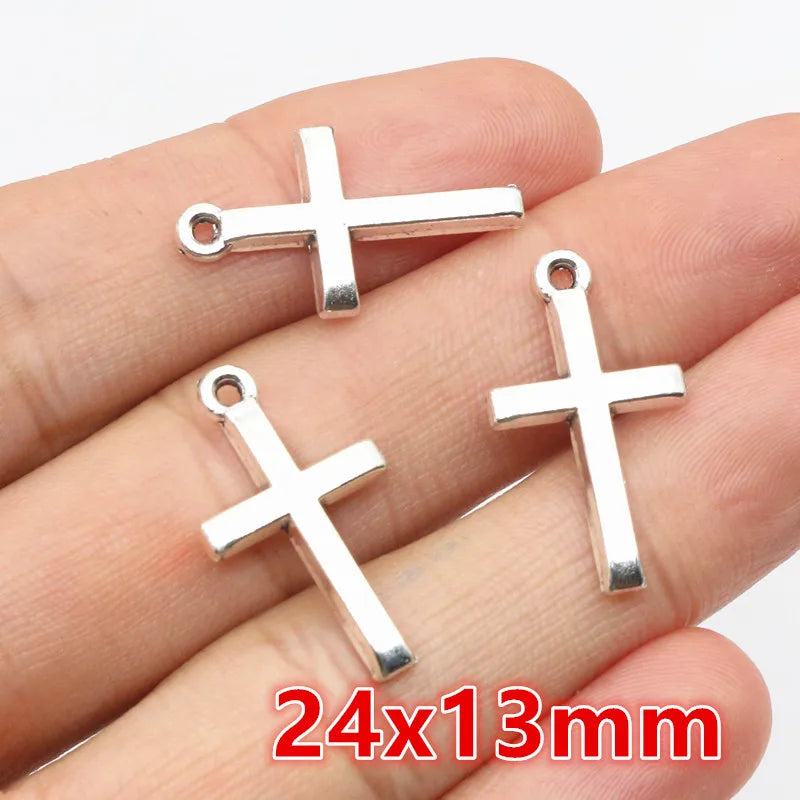 40pcs Cross Charms Antique Silver Gold Bronze Hollow Pendants