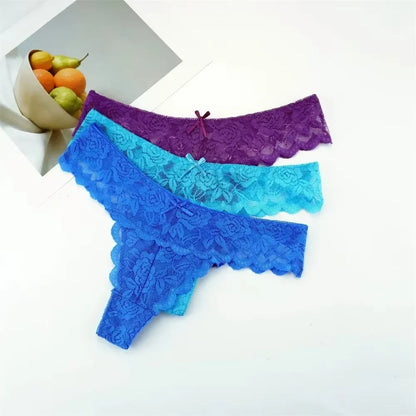 3-delige set! Gratis verzendkosten op stijlvolle dames kant stringondergoed – Sexy lage taille transparante G-string voor de gedurfde en mooie!