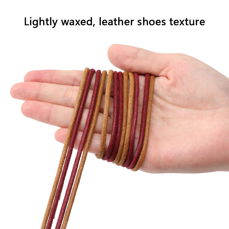 1Pair Round Waxed Shoelaces for Shoes Soild Cotton Boot Laces Leather Shoelace Waterproof Strings Sports Running Rope Shoe Lace