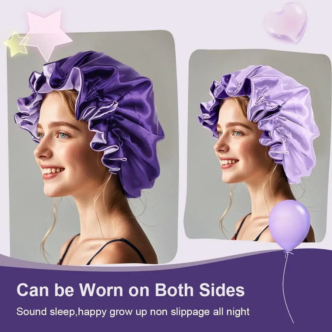 Double Layer Silk Satin Bonnet Lady Night Sleep Hats Fashion Shower Cap Head Cover for Women