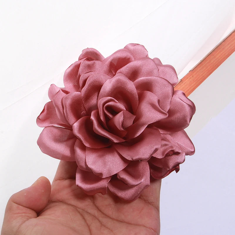 5pcs Satin Fabric Flowers 12cm Burned Edge Artificial Flowers for Sewing Wedding Dress DIY Crafts
