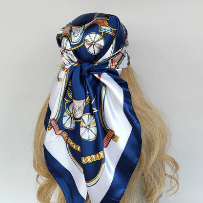 Elegante 90x90cm Bloemen Haar Sjaal voor Vrouwen - Stylish Designer Zachte Satijnen Sjaal & Halsdoek - Perfecte Vierkante Zijden Hals- & Haar Sjaal