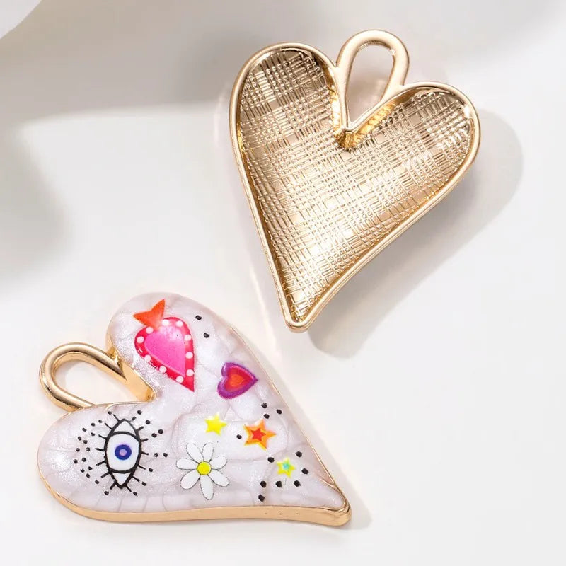5pcs Colorful Heart Evil Eye Enamel Charms Y2K Jewelry Making Pendants