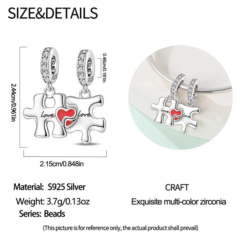 925 Sterling Silver Puzzle Charms Bead with Zircon Inlay DIY Bracelet Pendant Jewelry Making Supplies