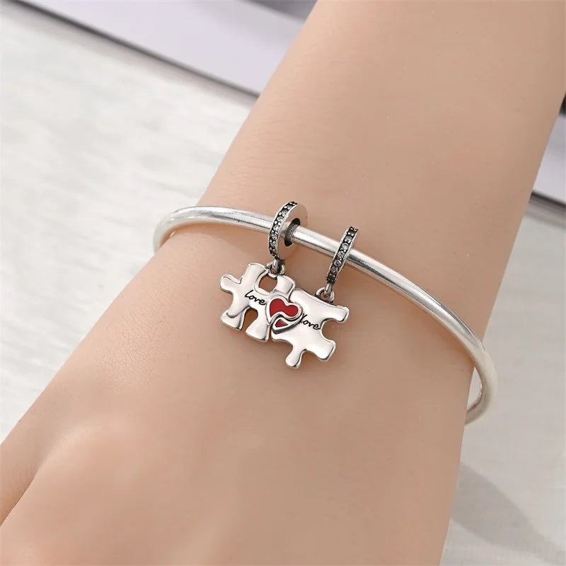 925 Sterling Silver Puzzle Charms Bead with Zircon Inlay DIY Bracelet Pendant Jewelry Making Supplies