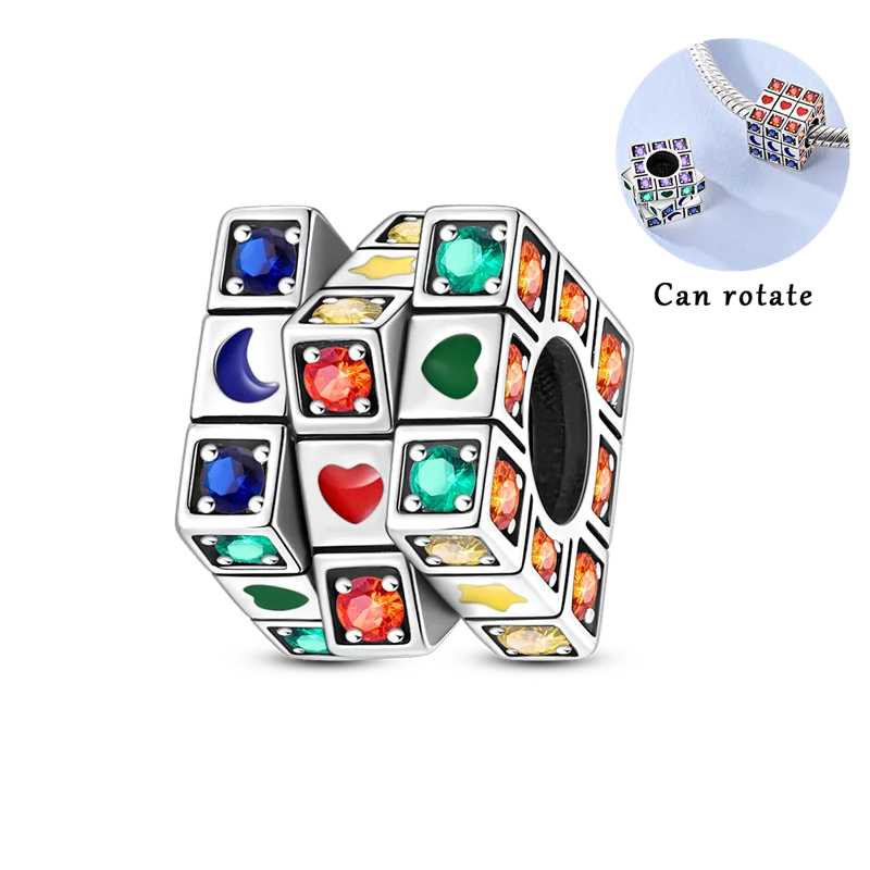 925 Sterling Silver Puzzle Charms Bead with Zircon Inlay DIY Bracelet Pendant Jewelry Making Supplies