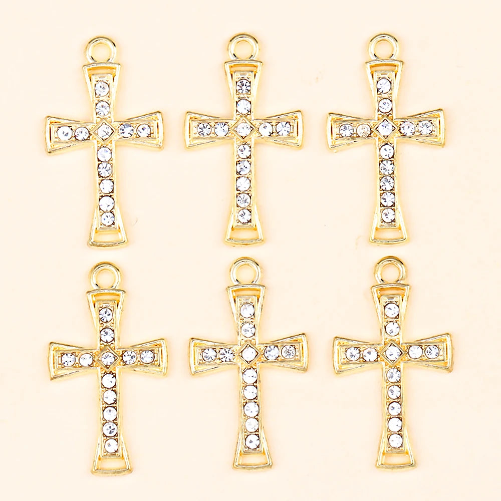 Crystal Cross Charms Gold Silver Crucifix Jewelry Making Supply