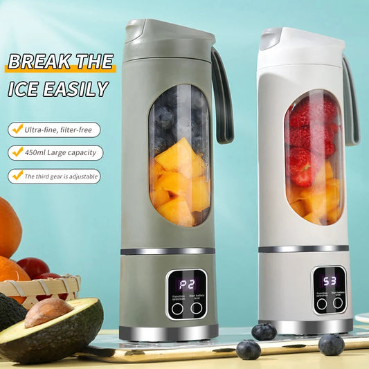 Veelzijdige 450ml Fruit Juicer: 8 Bladen, 3 Snelheidsinstellingen, USB Oplaadbare Draagbare Blender voor Smoothies en IJs Vermahlen!