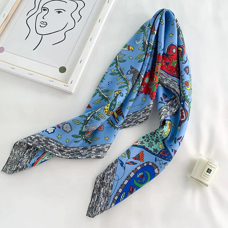 Elegante 90x90cm Twill Zijde-gevoel Vierkante Sjaal voor Dames - Luxe Haar Boomprint Hoofddoek, Sjaal en Nek Sjaal, Perfect voor Hijab of Bandana-stijl!