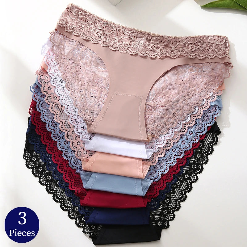 Elegante Comfort: TrowBridge Plus Size Set van 3 Kant Slipjes voor Vrouwen – Sexy Hollow Out Ondergoed met Ademend Fit