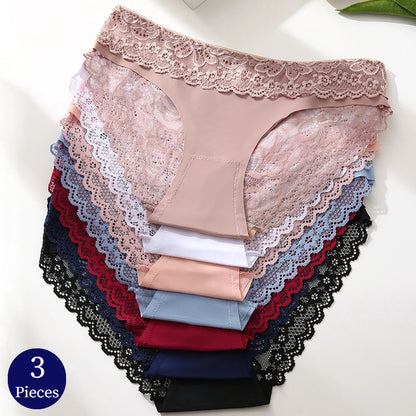 Elegante Comfort: TrowBridge Plus Size Set van 3 Kant Slipjes voor Vrouwen – Sexy Hollow Out Ondergoed met Ademend Fit