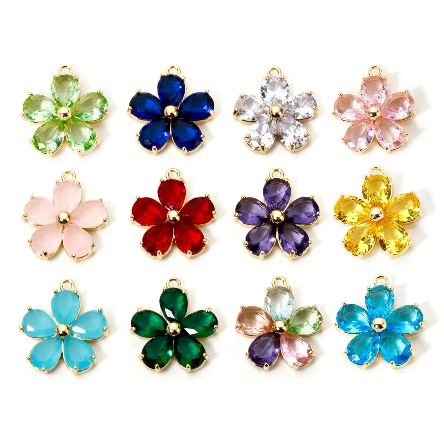 Glass Flower Charm 18K Gold Plated Brass Jewelry Making Supply