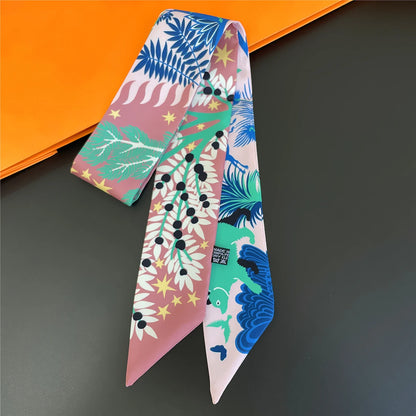 2024 Chic Zebra Florale Zijden Sjaal - Luxe Modeaccessoire voor Vrouwen, Veelzijdige Haarband, Stijlvolle Neckerchief en Elegante Tas Sjaal