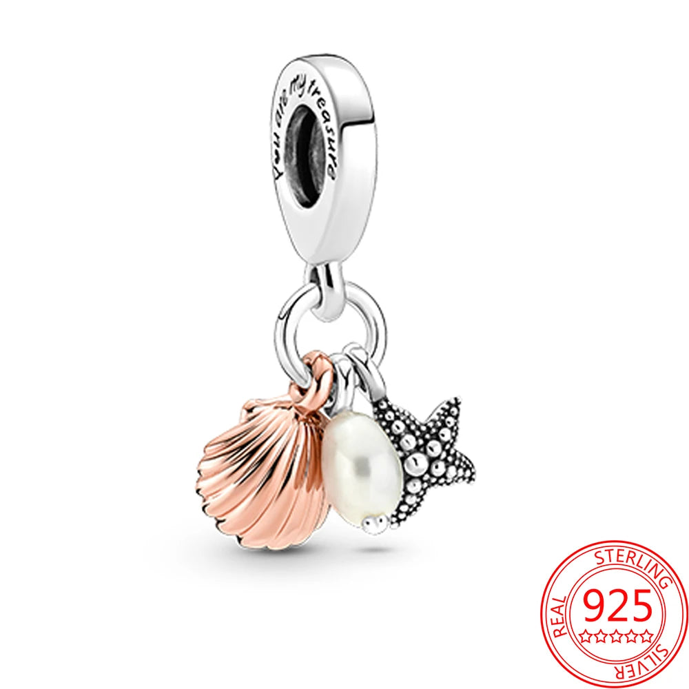 925 Sterling Silver Charm Beads Hearts Scooter Dumbbell Pearl DIY Bracelet Jewelry Making Supplies