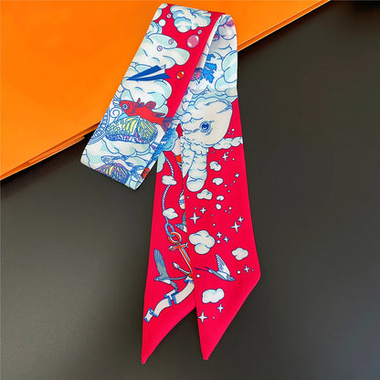 2024 Chic Zebra Florale Zijden Sjaal - Luxe Modeaccessoire voor Vrouwen, Veelzijdige Haarband, Stijlvolle Neckerchief en Elegante Tas Sjaal