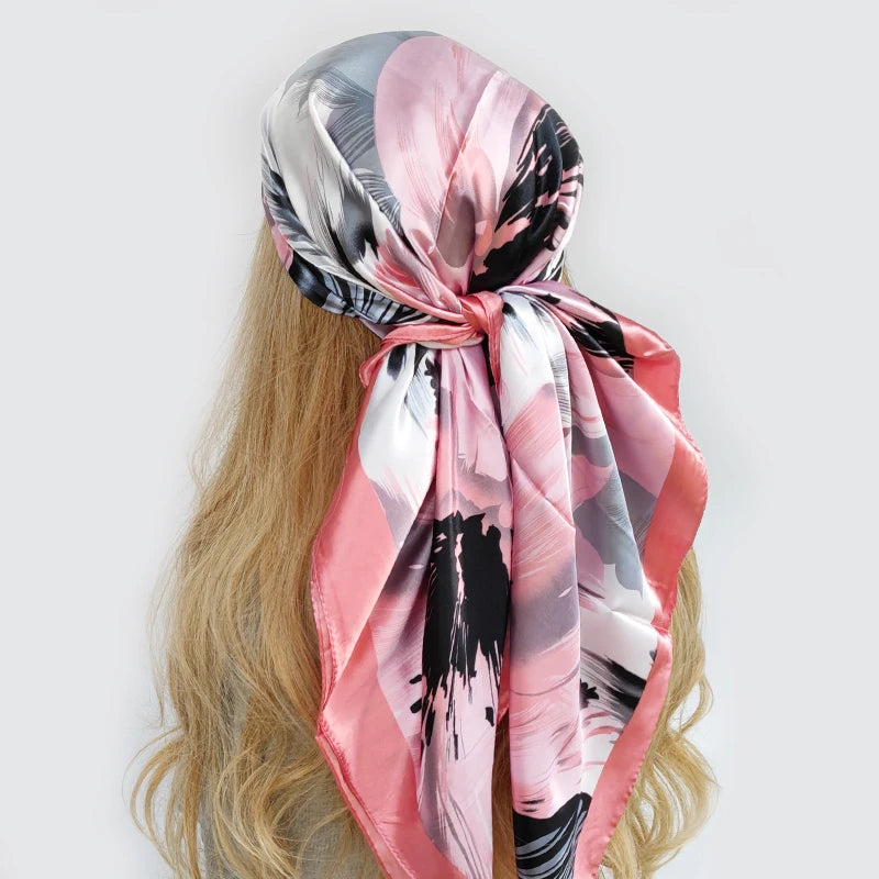 Elegante 90x90cm Bloemen Haar Sjaal voor Vrouwen - Stylish Designer Zachte Satijnen Sjaal & Halsdoek - Perfecte Vierkante Zijden Hals- & Haar Sjaal
