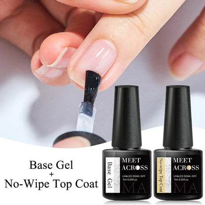 Verhoog je nagelspel met MEET ACROSS 7ml Premium Basis- en Topcoat Gel Nagellak - Soak Off Semi-Permanente UV Lak voor Stunning Manicures!