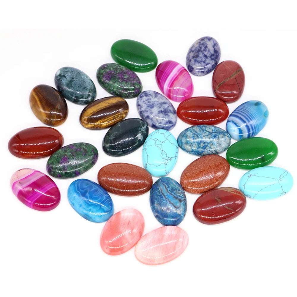 20pcs Natural Stone Oval Cabochons Flat Back Gemstones for Jewelry Making DIY Ring Pendant Earring Craft Supplies