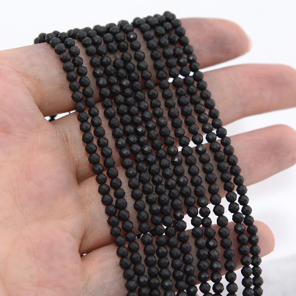 Natural Shungite Faceted Round Beads 2mm 3mm 4mm 15 Inch Strand Genuine Matte Black Gemstone for Jewelry Making