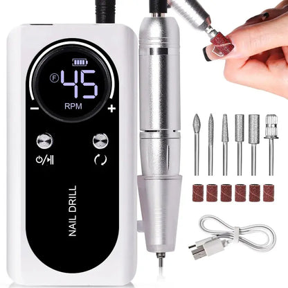 Hoge snelheid 45000RPM oplaadbare elektrische nageldrillmachine – Perfecte geluidsarme manicure tool voor professionals en salons