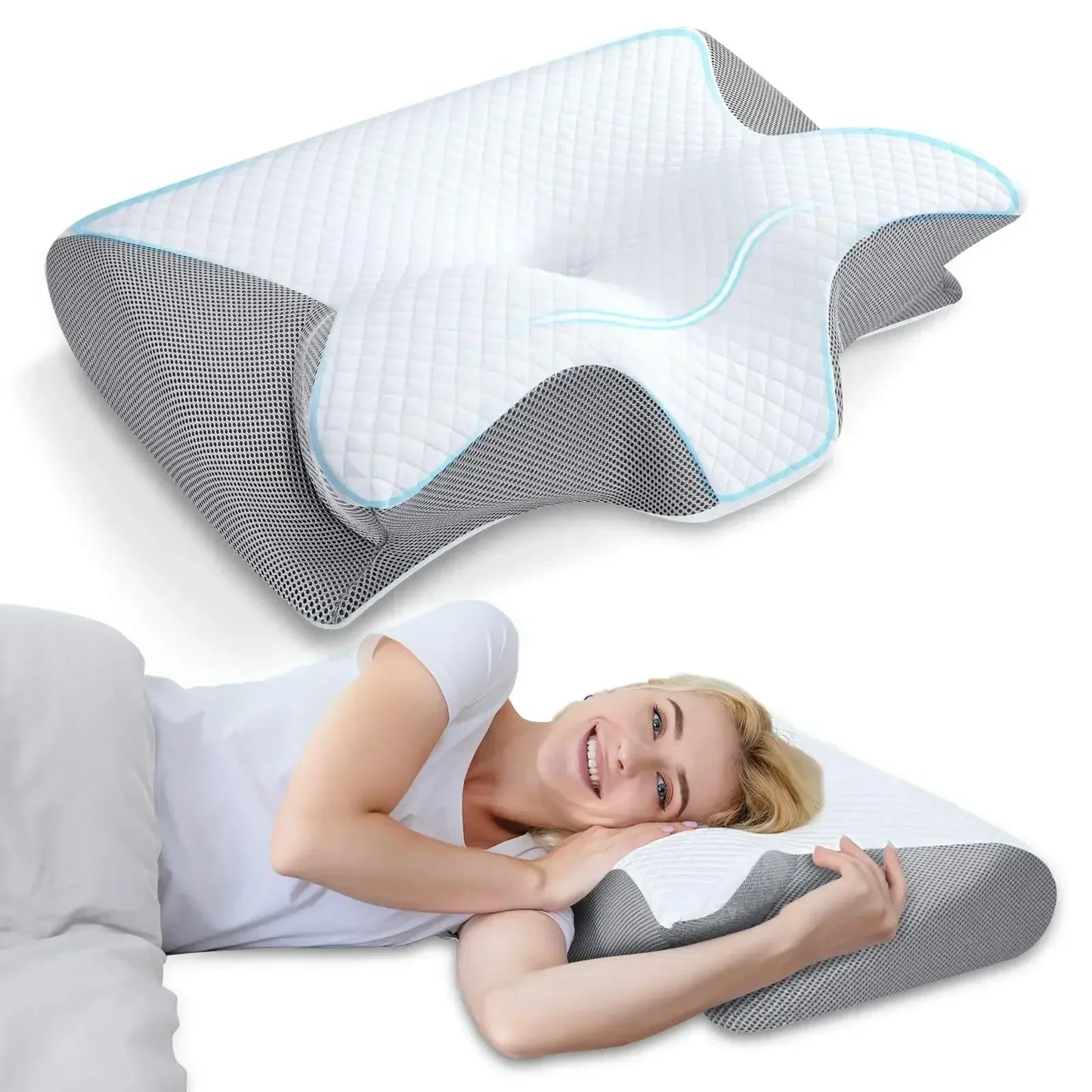 Luxueus 2-in-1 Ergonomisch Geheugenfoam Cervicaal Kussen - Snelle Terugstuiter Design voor Ultieme Nekpijnverlichting en Comfortabele Slaap