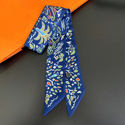 2024 Chic Zebra Florale Zijden Sjaal - Luxe Modeaccessoire voor Vrouwen, Veelzijdige Haarband, Stijlvolle Neckerchief en Elegante Tas Sjaal