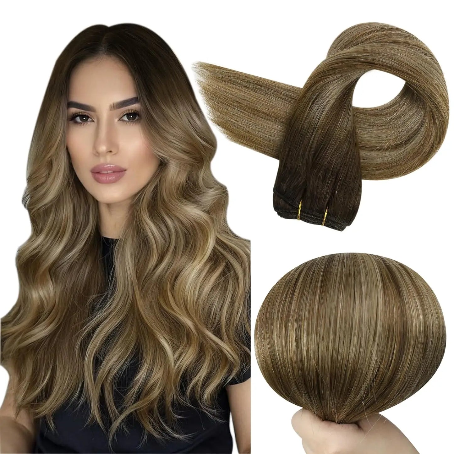Verander Je Uiterlijk met Full Shine Ombre Blonde Menselijk Haar Weft Extensions - Zijdeachtig Steil 100g Remy Skin Dubbele Weft Bundels voor een Perfecte Salonafwerking!