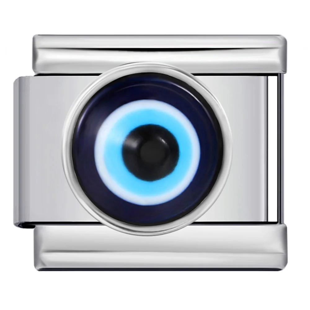 Italian Charm Evil Eye Link 9mm Stainless Steel Devil Eye Y2K Bracelet Jewelry Making Supply