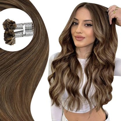 Luxe Volle Glans U Tip Fusion Haar Extensions - Balayage Kleuren met 40-50g Keratine Lijm Parels - Premium Vooraf Gebond Haarextensions