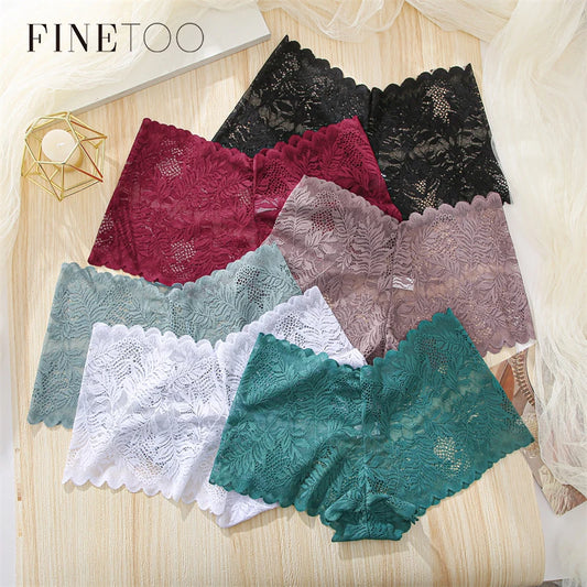 FINETOO Dames Kant Boyshort Onderbroeken Set - 3 Stijlvolle en Comfortabele Bloem Motief Lage Taille Ondergoed voor Alle Maten S-XL