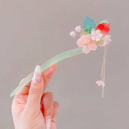 Elegante Romantische Haarklem in Chinese Stijl voor Vrouwen, Geëmaileerde Bloemenspeld, Modeaccessoire in Legering