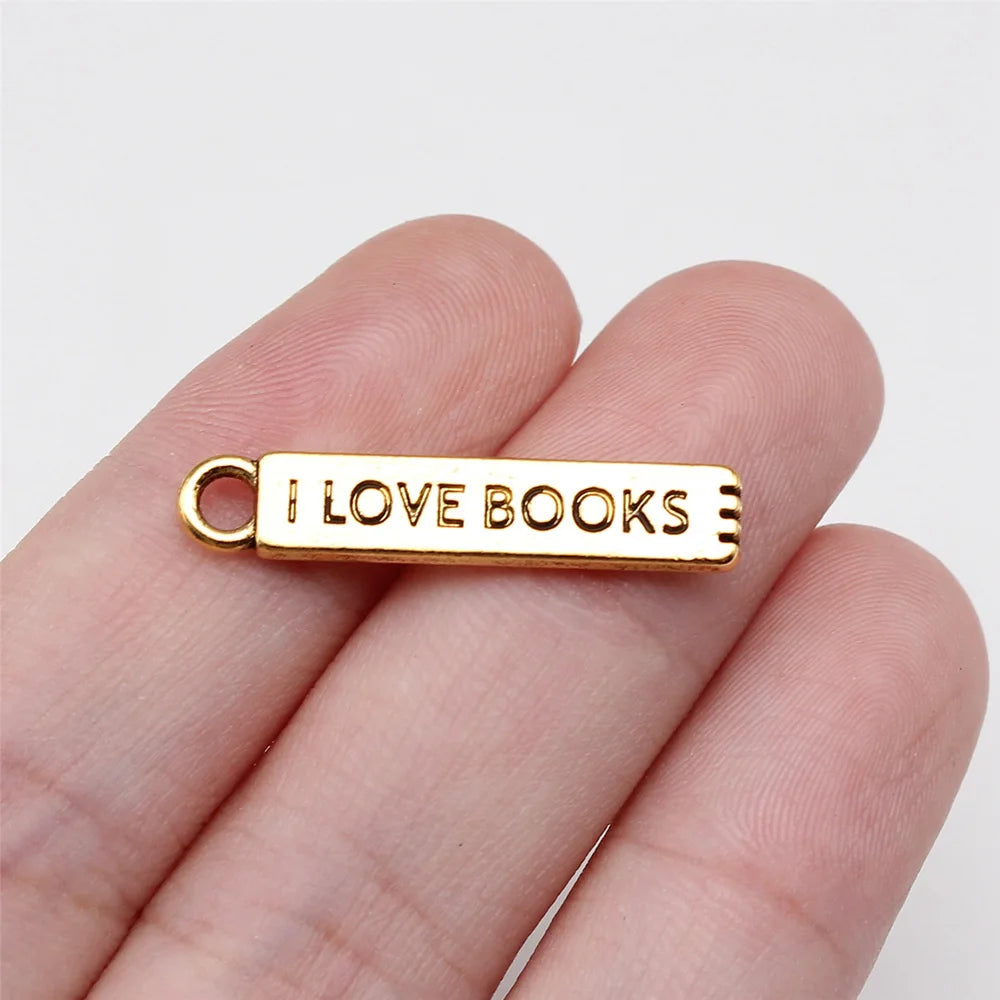 I Love Books Charm for Jewelry Making Book Lover Pendant Zinc Alloy Metal Charms for Bracelets Necklaces DIY Supplies