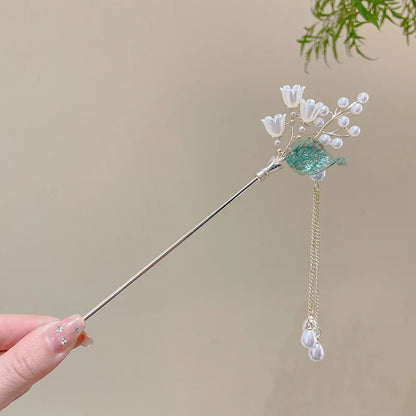 Elegante Romantische Haarklem in Chinese Stijl voor Vrouwen, Geëmaileerde Bloemenspeld, Modeaccessoire in Legering