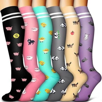 Leuke dieren thema compressiesokken voor actieve mannen en vrouwen - Perfect voor verpleegsters en hardlopers - Inclusief 6 stijlvolle paren!