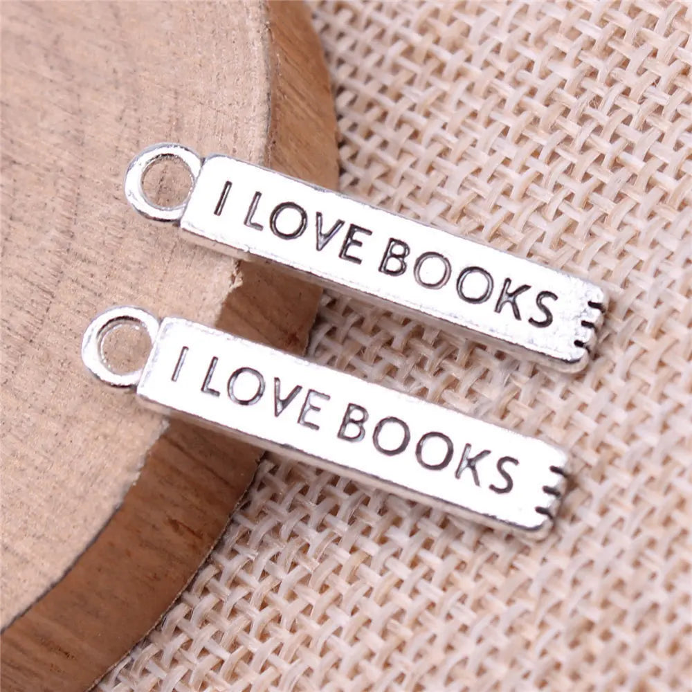 I Love Books Charm for Jewelry Making Book Lover Pendant Zinc Alloy Metal Charms for Bracelets Necklaces DIY Supplies