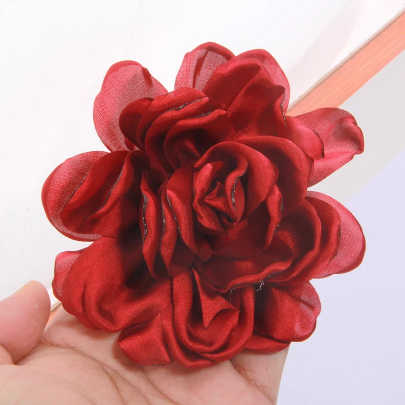 5pcs Satin Fabric Flowers 12cm Burned Edge Artificial Flowers for Sewing Wedding Dress DIY Crafts