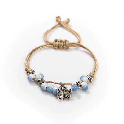 Exquise Handgemaakte Vlinder Keramiek Gebroken IJs Vintage Verstelbare Armband - Bohemian Chic Sieraden op Elastic Band, een Uniek Cadeau Idee! H920