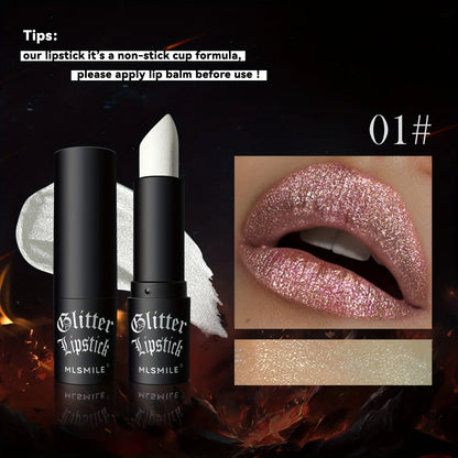 Ongelooflijke 7-Kleur Glitter Lippenstift: Hydraterend, Sprankelende Glans met Niet-Plakkende Formule voor een Gedurfde Metalen Afwerking