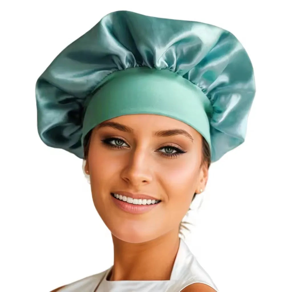Bonnet Sleeping Cap Nightcap High Elastic Wide Brim Satin Night Hat Shower Silky Bonnet Hair Cover Wrap for Women Man Sleep Cap