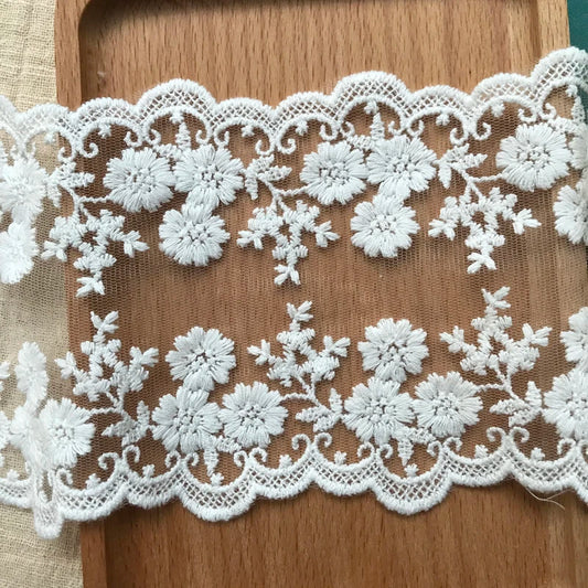 Cotton Embroidered Flower Lace Trim 1 Yard White Floral Ribbon 13.5cm Wide Sewing Curtain Dress DIY Craft Supplies