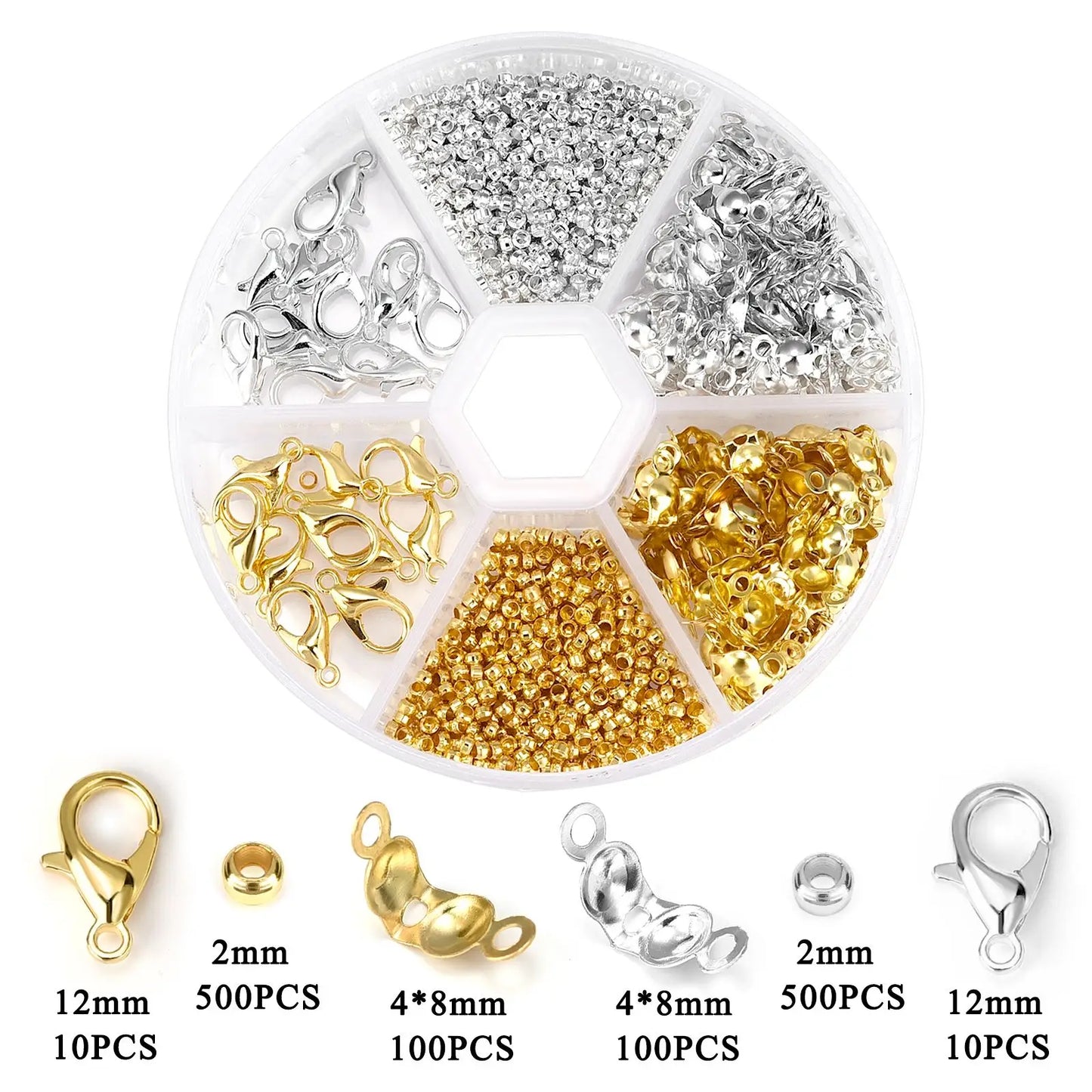 260–1220 Stück Schmuckherstellung Set mit Karabinerverschlüssen, Biegeringen und Quetschperlen für DIY Armbänder & Ketten