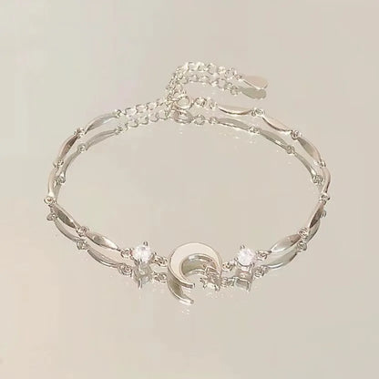 Charmante Kristallen Bloemenarmband voor Vrouwen - Y2K Zoete Meisjes' Maan Kersenbloesem Strik Zircon Luxe Sieraden Cadeau