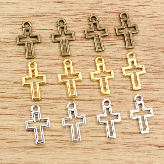 40pcs Cross Charms Antique Silver Gold Bronze Hollow Pendants