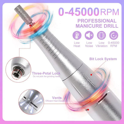 Hoge prestaties 45000RPM Oplaadbare Elektrische Nagelboor - Draagbare Laag Geluids Nagelschuurmachine voor Salon-kwaliteit Manicure