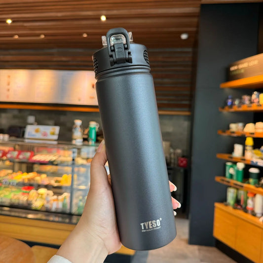 Premium 550/750ML Vacuüm Geïsoleerde Waterfles met Rietje - Tyeso RVS Thermosfles voor Koffie en Koude Dranken