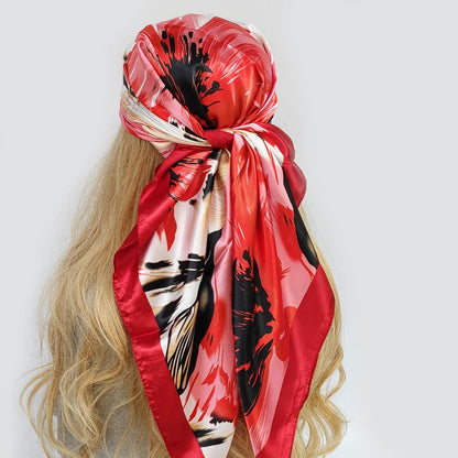 Elegante 90x90cm Bloemen Haar Sjaal voor Vrouwen - Stylish Designer Zachte Satijnen Sjaal & Halsdoek - Perfecte Vierkante Zijden Hals- & Haar Sjaal
