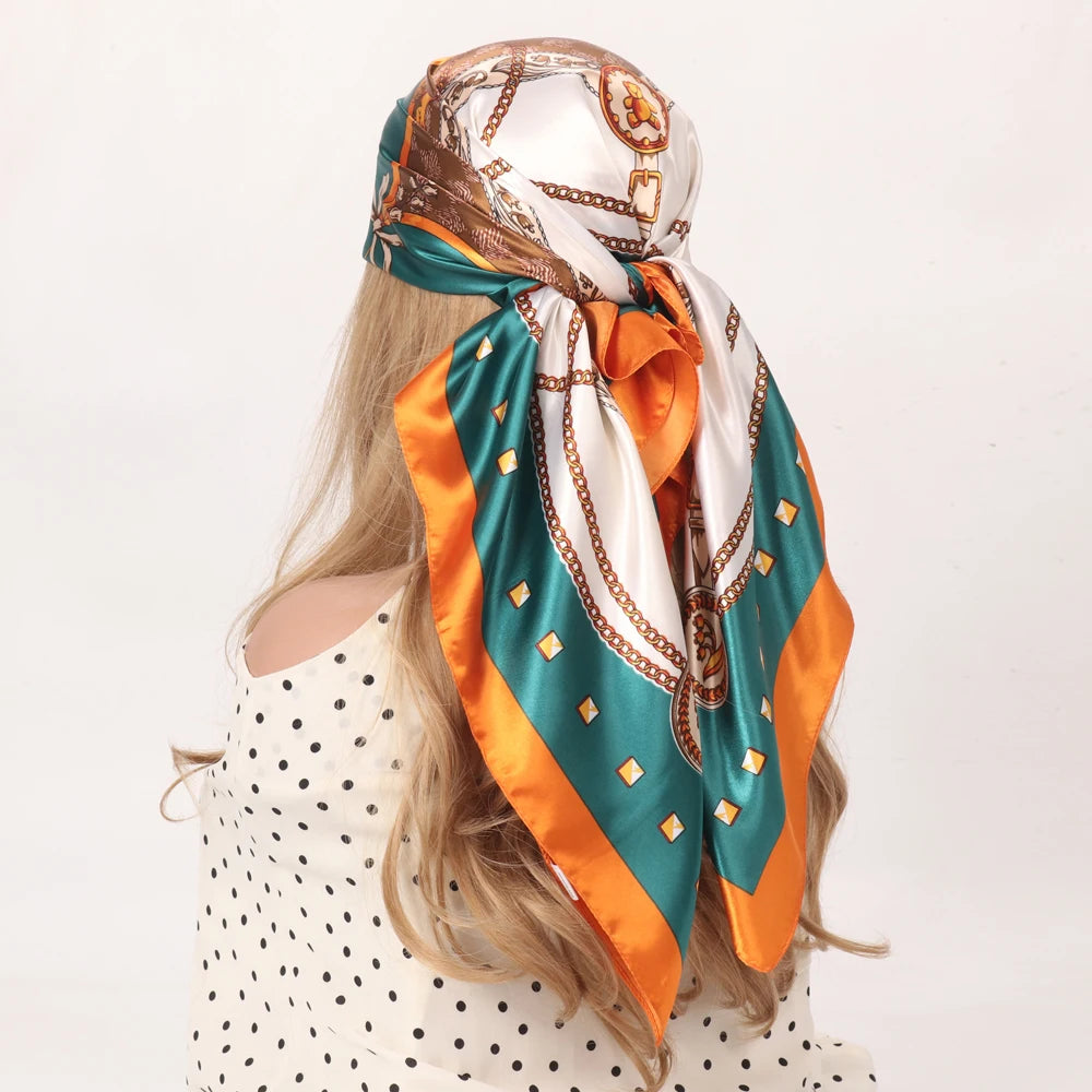 Elegante Zijden Headscarf voor Vrouwen - Luxe Satijnen Zomer Foulard & Stijlvolle 90cm Vierkante Haardoek Bandana