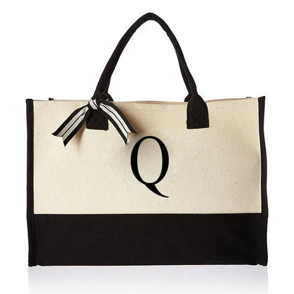 Chique Bloemen Letter Print Canvas Tote Tas - Stijlvol, Ruim & Veelzijdig voor Strand, Winkelen & Dagelijks Gebruik!