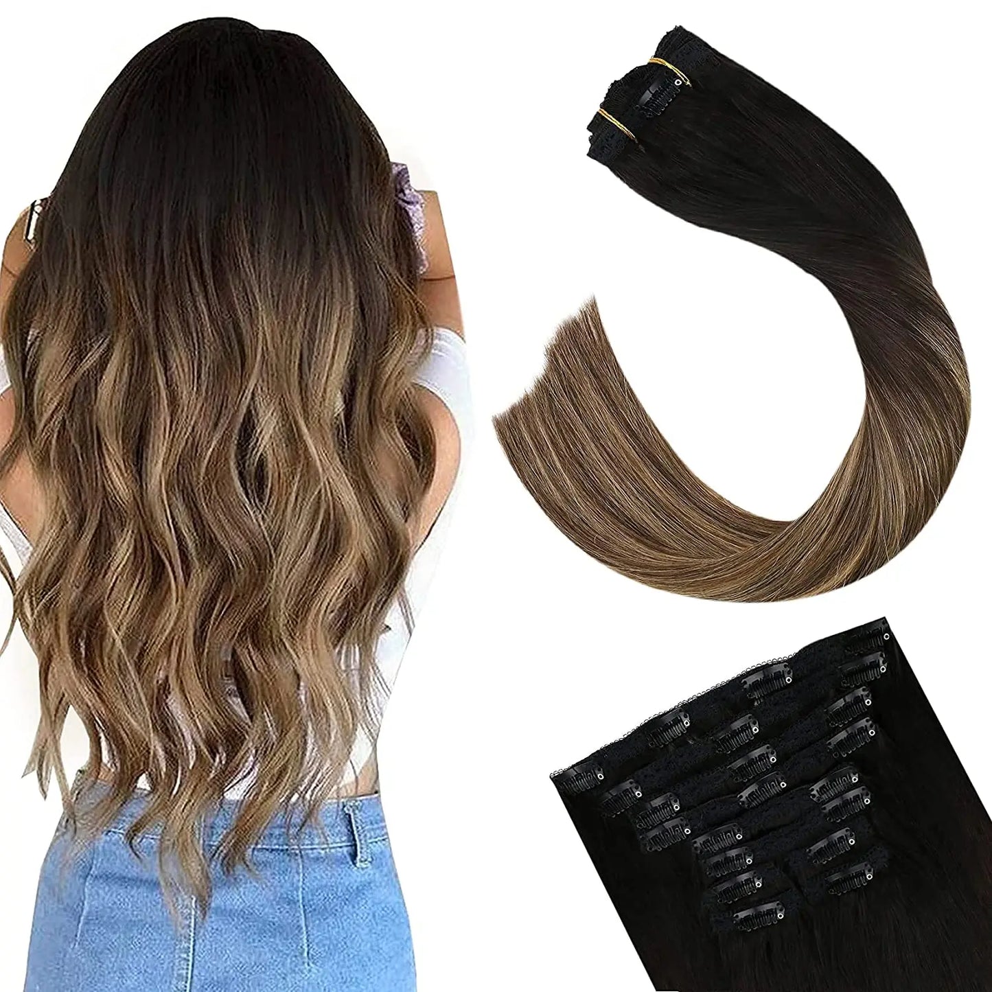 [16 Kleuren] Ugeat Clip in Haarextensions Menselijk Haar 14-22" Dubbele Weft Remy Haar Volledige Hoofd Clip in Extensions voor Vrouwen 7 Stuks